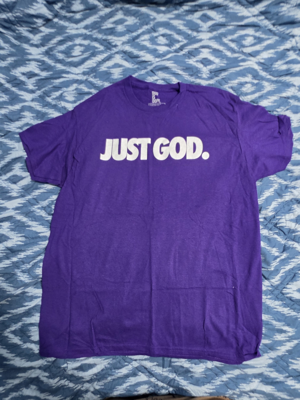 Unbranded Purple "JUST GOD." Graphic Short Sleeve Tee